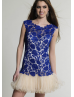Sheath Jewel Neckline Lace Tulle Hole Back Knee Length Prom Dress